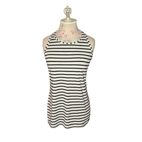 Athleta Black & White Striped High Neck Racerback Tank Top – Size XS - Picture 2 of 8